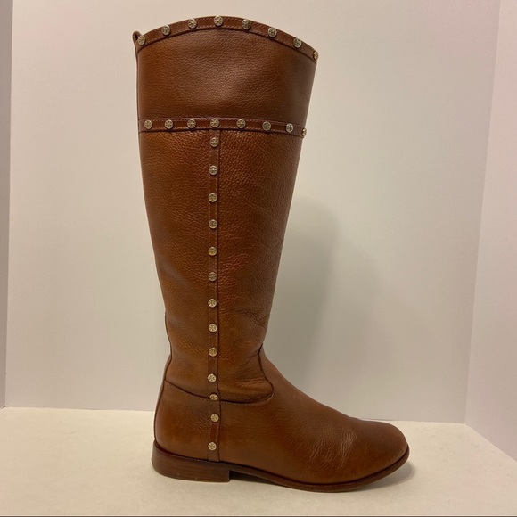 Tory Burch Brown Leather Studded Riding Boots 8.5 - Picture 2 of 15